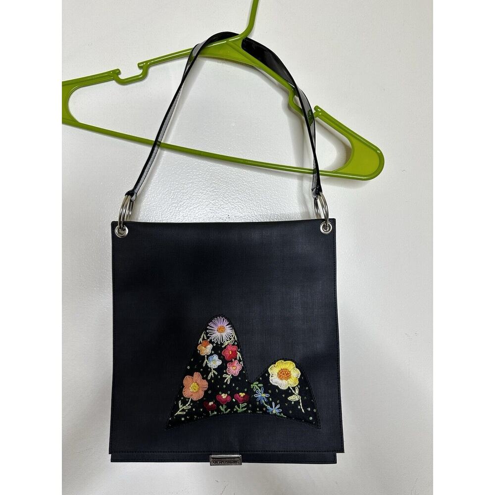 Gilson Martins Square PVC Purse Shoulder Bag Embroidered Beaded Floral Front